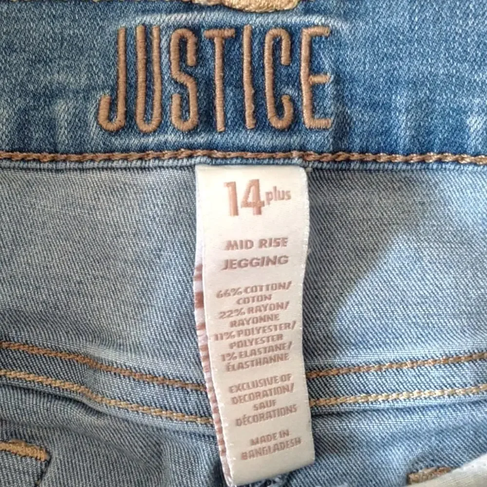 JUSTICE 14 PLUS Distressed Stretchy Mid-Rise Denim Jeggings Jeans
